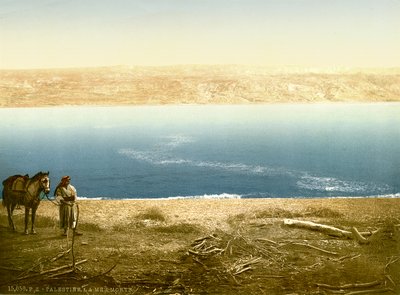 Uitzicht op de Dode Zee richting het oosten naar Moab, ca. 1880-1900 door Swiss Photographer